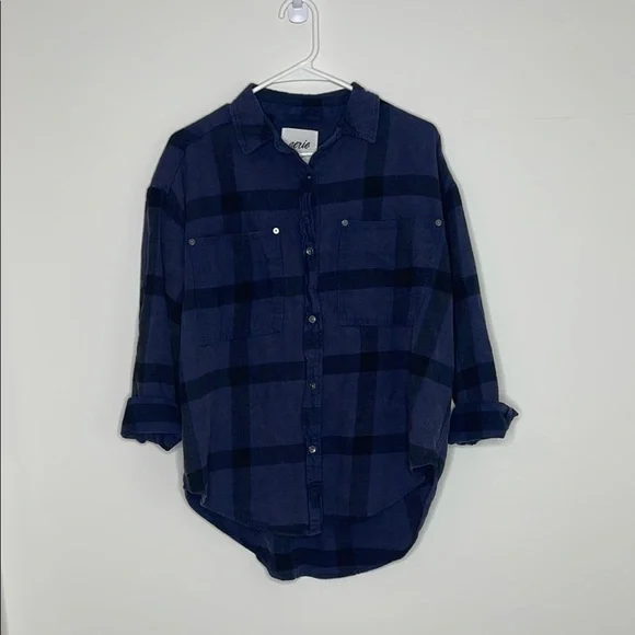 Aerie Blue Casual Button Down Shirt Relaxed Fit - Picture 4 of 6